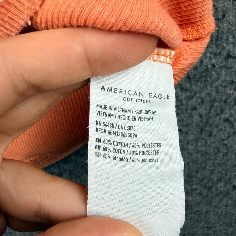 American Eagle Women's XS Orange Ribbed‎ Ruched Front Flutter Sleeve Crop Top